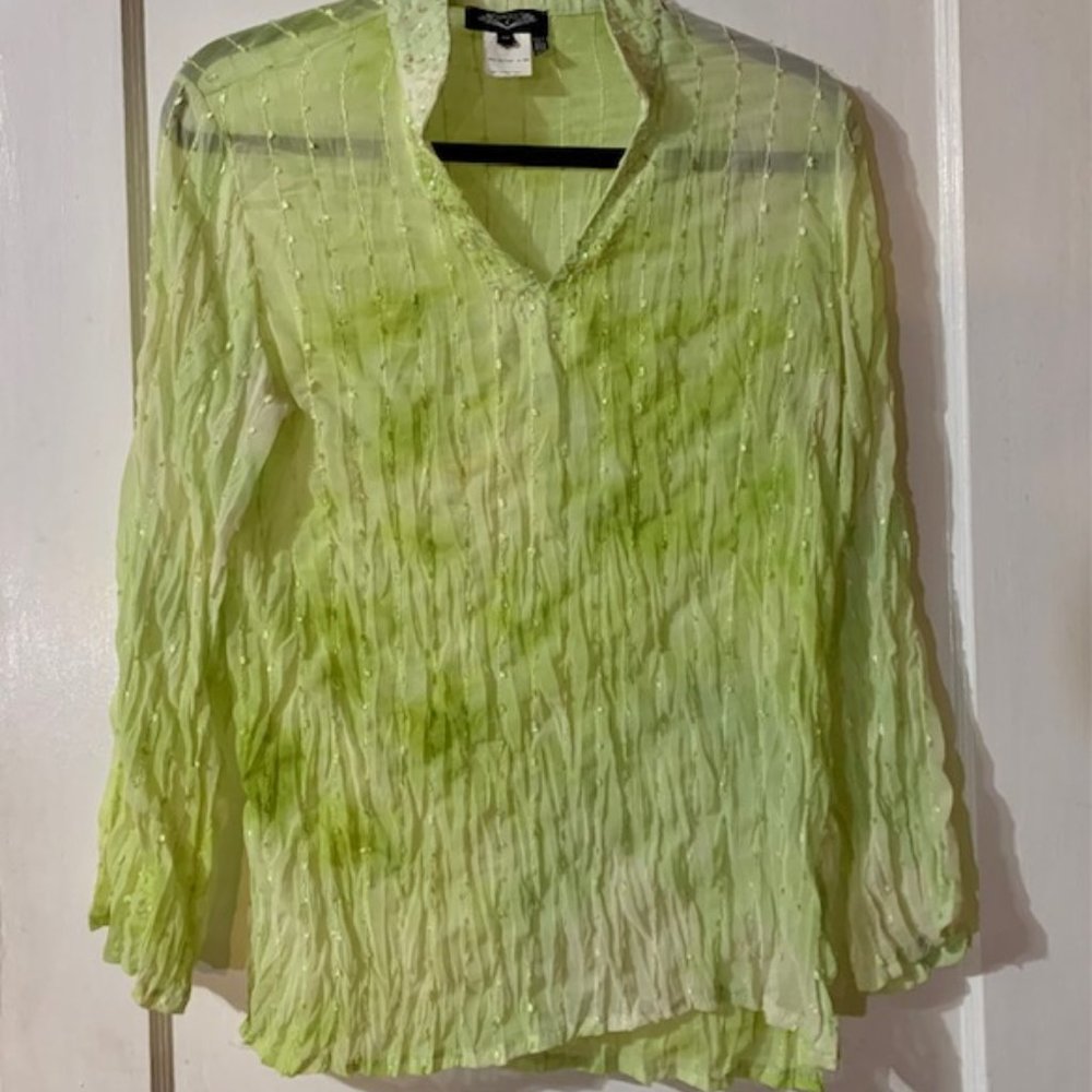 Angel Apparel Lime Green Beaded Sheer Tunic Swimsuit Cover-Up Size M